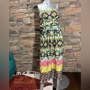 Stitch Btween Printed Strapless Midi Dress Sz 2X